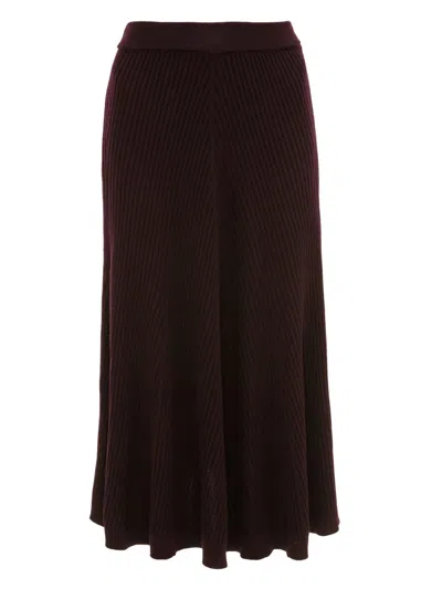 Victoria Beckham Ribbed Knit Midi Skirt In Brown