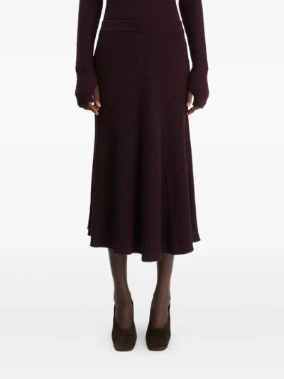 Victoria Beckham Ribbed Knit Midi Skirt In Brown