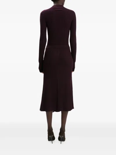 Victoria Beckham Ribbed Knit Midi Skirt In Brown
