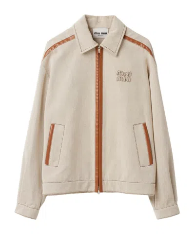 Miu Miu Jacquard Canvas Blouson Jacket In Neutral