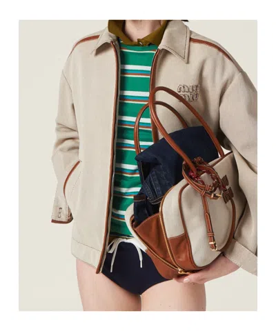 Miu Miu Jacquard Canvas Blouson Jacket In Neutral