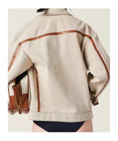 Miu Miu Jacquard Canvas Blouson Jacket In Neutral