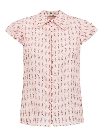 Alice And Olivia Flutter-sleeve Ice-cream Print Blouse In Pink