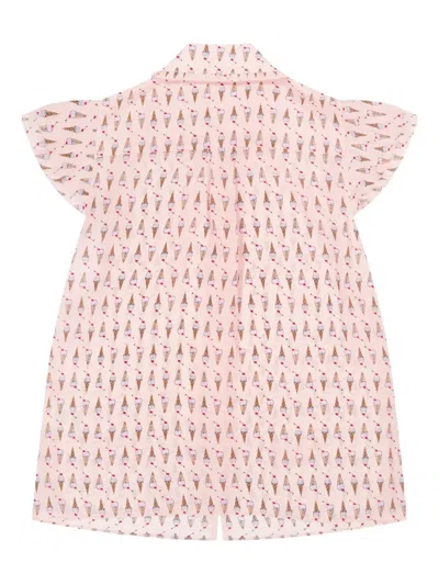 Alice And Olivia Flutter-sleeve Ice-cream Print Blouse In Pink