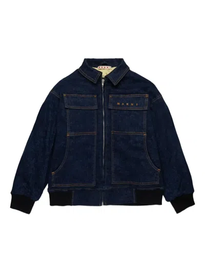 Marni Kids Denim Zip Up Jacket In Blue