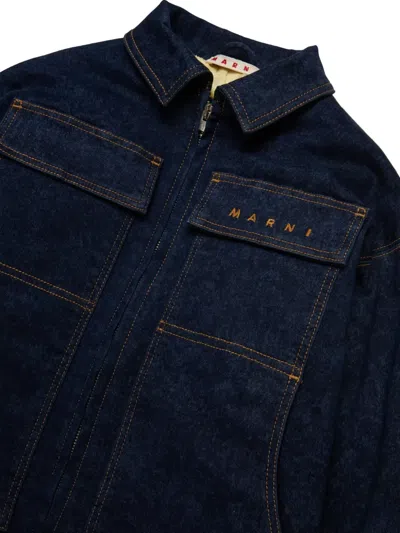 Marni Kids Denim Zip Up Jacket In Blue