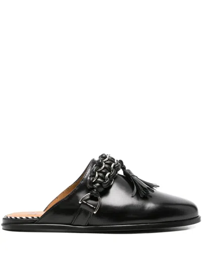 Toga Chain Tassel Leather Slide Loafers – Black Polido