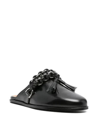 Toga Chain Tassel Leather Slide Loafers – Black Polido
