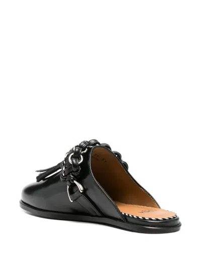 Toga Chain Tassel Leather Slide Loafers – Black Polido