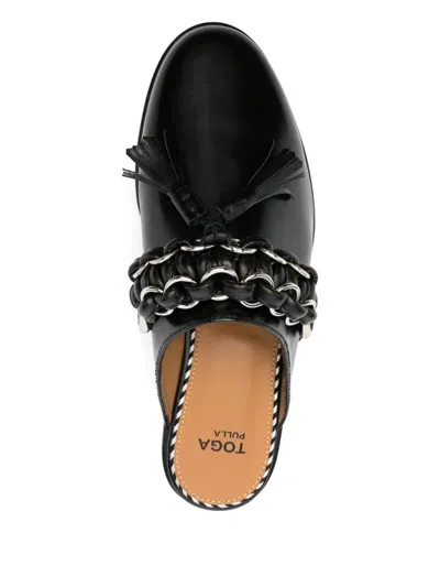 Toga Chain Tassel Leather Slide Loafers – Black Polido