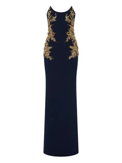 Rebecca Vallance Orla Embellished Crepe Gown In Blue
