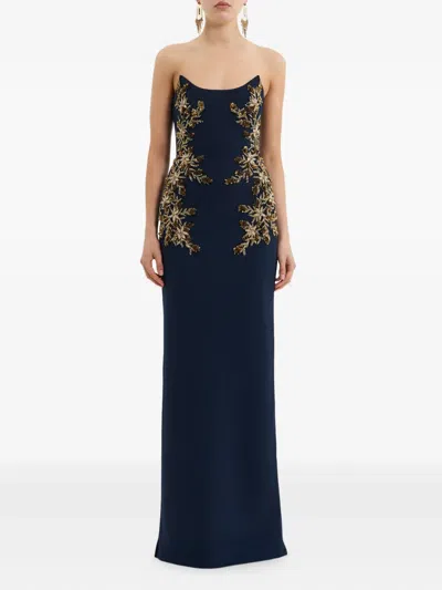Rebecca Vallance Orla Embellished Crepe Gown In Blue