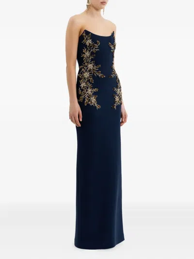Rebecca Vallance Orla Embellished Crepe Gown In Blue