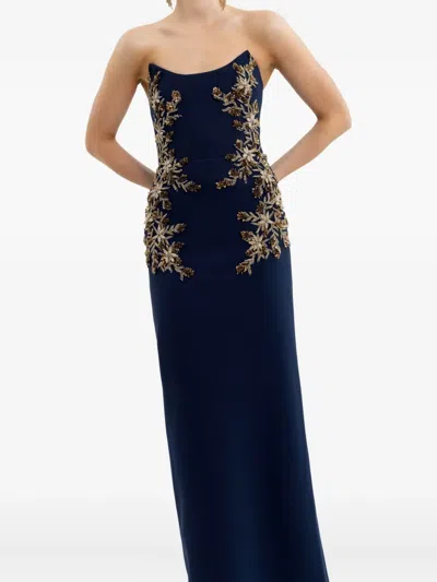 Rebecca Vallance Orla Embellished Crepe Gown In Blue