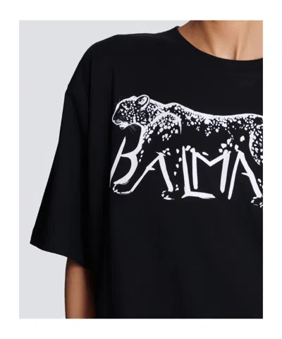 Balmain Leopard Print Cotton T-shirt In Black