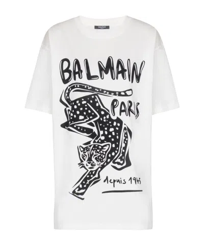 Balmain Short Sleeve Crew Neck Graphic T-shirt In White