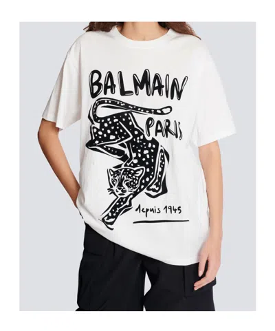 Balmain Short Sleeve Crew Neck Graphic T-shirt In White
