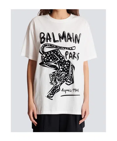 Balmain Short Sleeve Crew Neck Graphic T-shirt In White