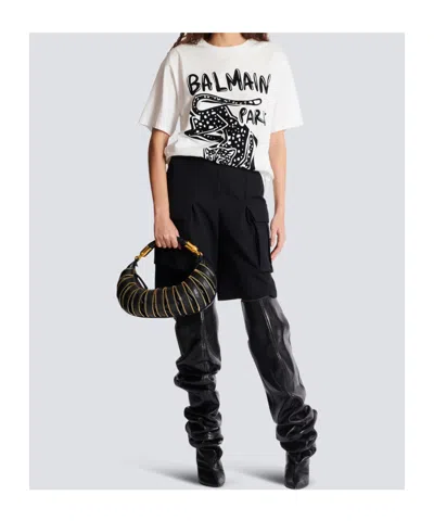 Balmain Short Sleeve Crew Neck Graphic T-shirt In White