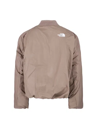 The North Face Beige Padded Bomber Jacket With Shawl Collar And Ribbed Trimming In Brown