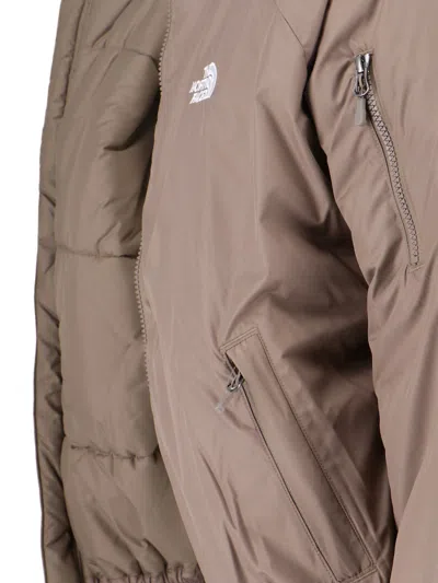 The North Face Beige Padded Bomber Jacket With Shawl Collar And Ribbed Trimming In Brown