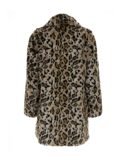 Twinset Brown Coat With Notched Collar And All-over Leopard Motif In Ecofur Woman In Brown
