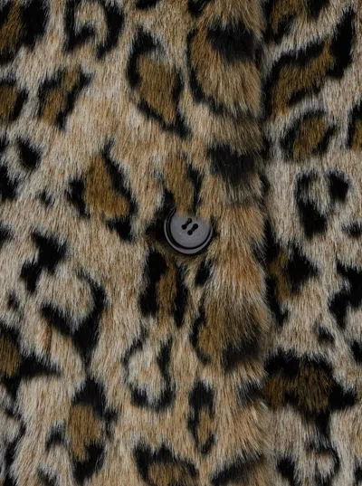 Twinset Brown Coat With Notched Collar And All-over Leopard Motif In Ecofur Woman In Brown