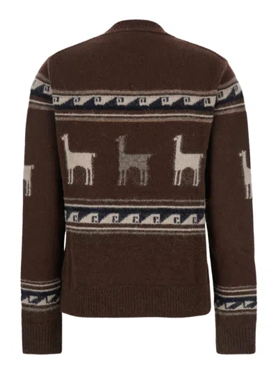 The Seafarer Brown Sweater With V Neck And Front Motif In Wool Woman In Brown