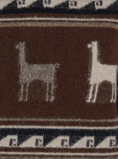 The Seafarer Brown Sweater With V Neck And Front Motif In Wool Woman In Brown