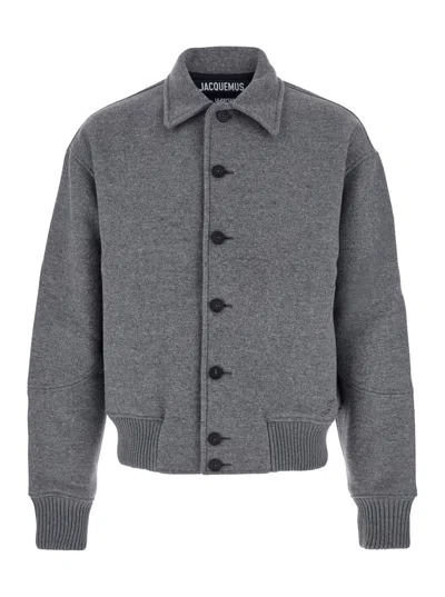 Jacquemus Mens Grey Feltro Pointed-collar Wool Bomber Jacket In Gray