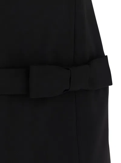 Twinset Black Crewneck Mini Dress With Bow Detail On The Front And Logo Plaque On The Rear In Tech Fabric St In Black