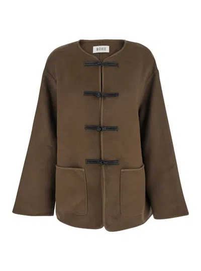 Rohe Brown Jacket With Front Toggle Closure In Wool Woman In Brown