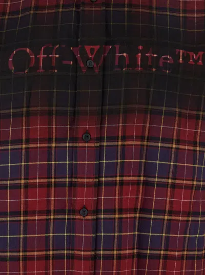 Off-white Bordeaux Shirt With Maxi Logo Lettering On The Front And All-over Check Motif In Wool Man In Multi