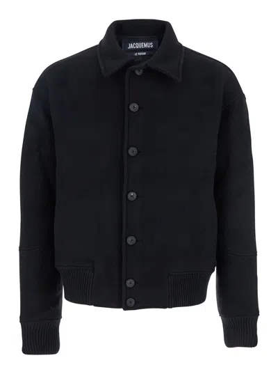 Jacquemus Black Jacket With Classic Collar And Dropped Shoulders In Wool Man In Multi