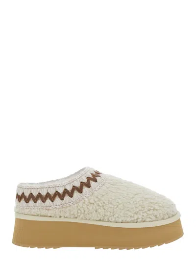 Mou White Mules With Braided Detail In Faux Fur Woman In White