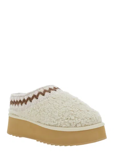 Mou White Mules With Braided Detail In Faux Fur Woman In White