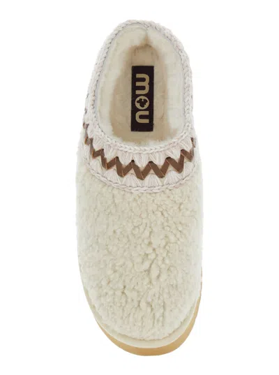 Mou White Mules With Braided Detail In Faux Fur Woman In White
