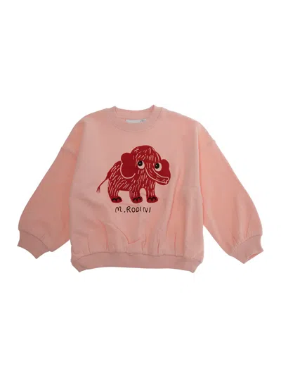 Mini Rodini Pink Crewneck T-shirt With Maxi Print On The Front In Cotton Baby In Pink