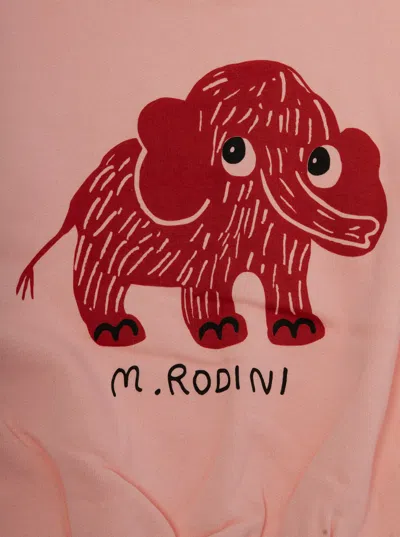 Mini Rodini Pink Crewneck T-shirt With Maxi Print On The Front In Cotton Baby In Pink
