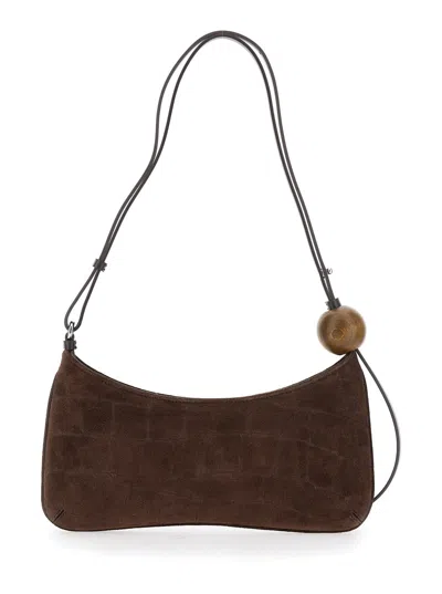 Jacquemus Crocodile-effect Suede Handbag With Adjustable Leather Strap In Brown