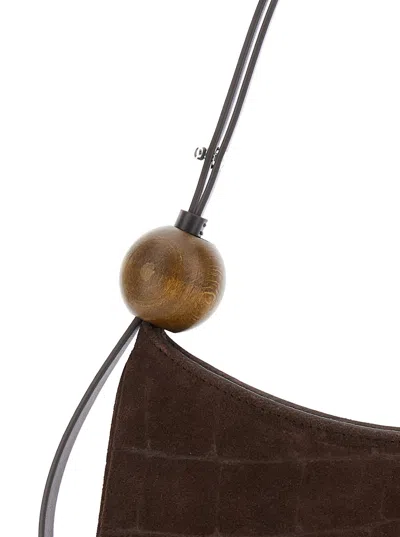 Jacquemus Crocodile-effect Suede Handbag With Adjustable Leather Strap In Brown