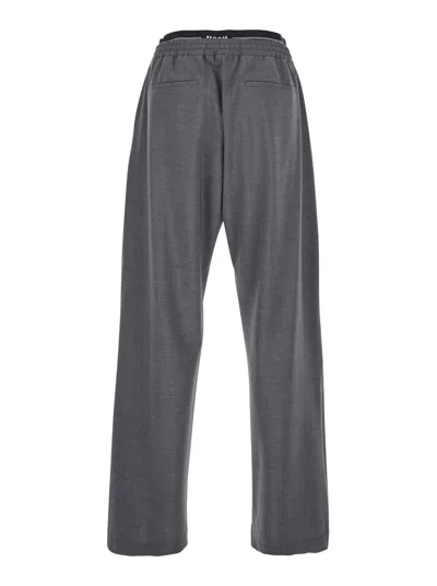 Msgm Grey Pants With Elastic Drawstring Waist In Wool Stretch Man In Gray