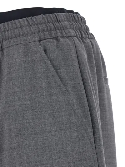 Msgm Grey Pants With Elastic Drawstring Waist In Wool Stretch Man In Gray