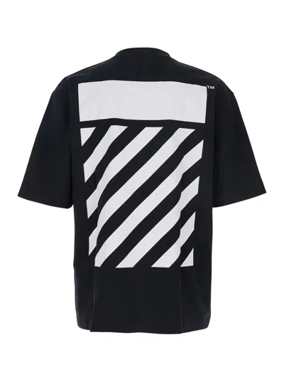 Off-white Black Crewneck T-shirt With Logo Lettering On The Front And Maxi Diagonal Motif On The Rear In Cotto In Black