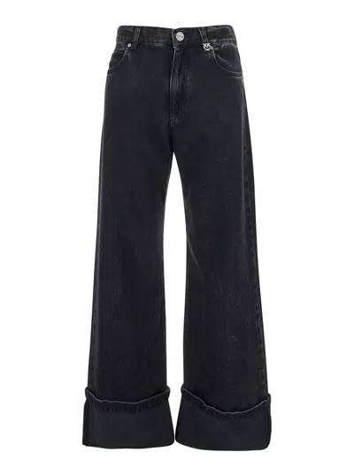 Pinko Wide-leg Jeans In Black Denim In Black