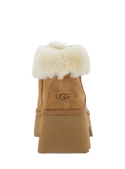 Ugg Esmee Beige Ankle Boots With Fur Detailing And Platform In Suede Woman In Brown