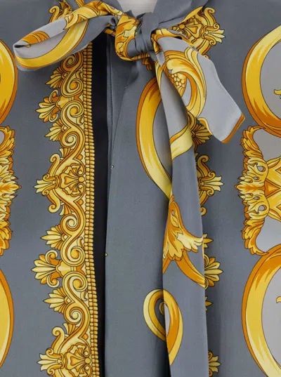 Versace Multicolor Shirt With Pussybow Collar And Leopard Motif In Silk Woman In Multi