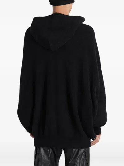 Rick Owens Hooded Sweatshirt Print Oversized Ribbed Cuffs In Black