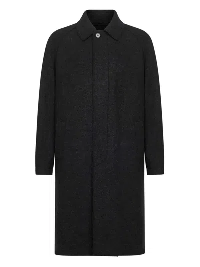 Harris Wharf London Blue Virgin Wool Coat With Hidden Buttoning And Raglan Sleeves In Black