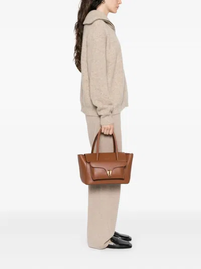 Coccinelle Structured Calfskin Shopper Bag With Gold-tone Accents In Brown